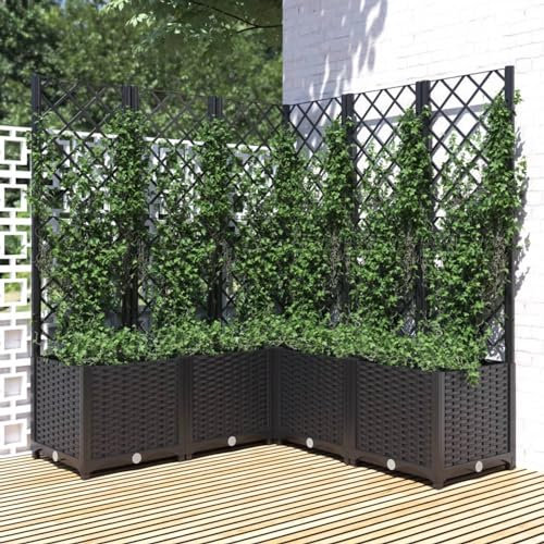 NITCA Jardinera con Enrejado Jardinera Macetero con Celosia Arriate con Enrejado Maceta para Exterior Terraza Balcón de PP, Negro 120x120x136 cm