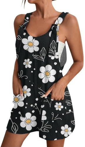 Vasreyy Musselin Set Damen Strampler Mädchen Hosenanzug Damen Elegant 2 Teiler Maleroverall Einweg Arbeitsoverall Damen Festliche Hosenanzüge Für Mollige Ärmellos Jumpsuit Sommer Lang(XXL,Schwarz)