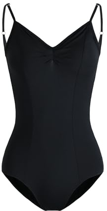 HROYL Mujer Maillot de Danza Ballet sin Mangas Leotardos para Danza Baile Gimanasia Ritmica para Mujer,C11-Negro,M