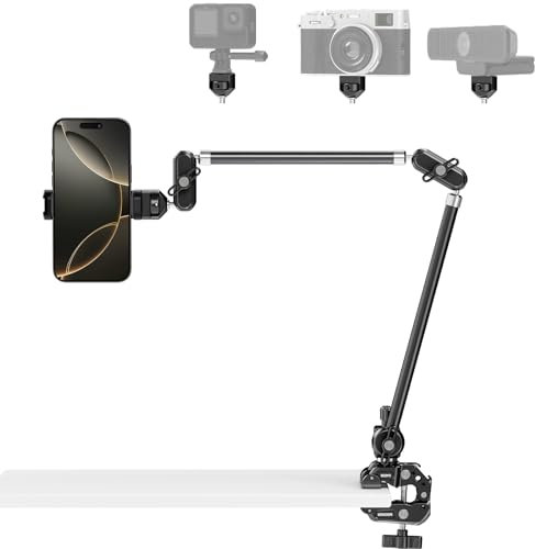 NEEWER 30 Brazo Mágico Articulado con Súper Abrazadera, Soporte Escritorio Cámara con Roscas 1/4 3/8 ARRI, Zapata Fría y Soporte Teléfono Compatible con iPhone DSLR Cámara Acción Luz Video, UA056