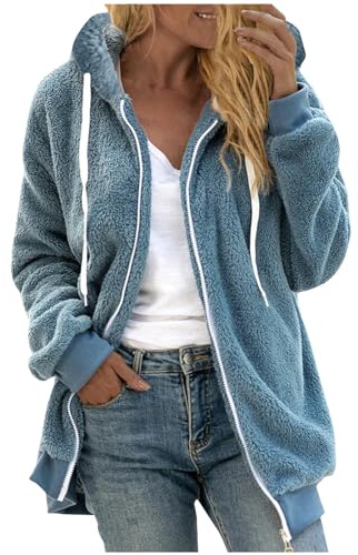 Wyongtao Veste Femme Polaire Chaud Sweat À Capuche Manches Longues Avec Poche Zippée Couleur Unie Doublure Hoodies Sweatshirt Hiver Manteau En Peluche Épaissir Doux Chic Ample Casual Outwear Blouson