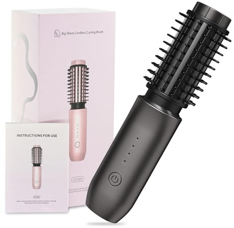 Cordless Hair Curler and Straightener Brush, Jooayou Cordless Hot Brush Rechargeable Portable Travel Curling Iron Hot Air Styler Ionic Heated Styling Hairbrush, Black