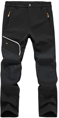 Tansozer Men's Winter Outdoor Trousers Fleece Warm Waterproof Softshell Work Hiking Ski Pants with Zip Pockets Black 38