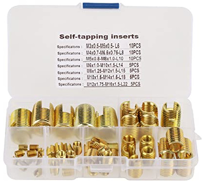 Fayelume 50PCS Self Threaded Inserts, Thread Repair Kit, Repair Tool, Tapping Thread Slotted for Metal Plastic Wood