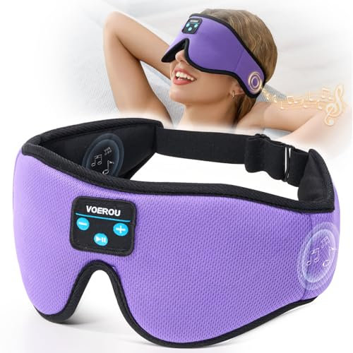 Voerou Sleep Headphones Bluetooth 5.4 Eye Mask, Sleep Mask with Bluetooth Headphones Wireless for Side Sleepers, Bulit-in Ultra-Thin Stereo Speakers Suitable for Sleep, Cool Gadgets for Men Women
