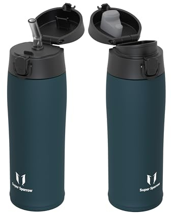Super Sparrow Gourde Isotherme - INOX Bouteille Isotherme - 500ml - Mug Isotherme Étanche - Gourde Enfant sans BPA - Comprend 2 Couvercles avec Paille et Couvercle Sport