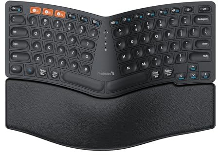 ProtoArc Bluetooth Ergonomic Keyboard, EK04 Mini Compact Wireless Ergo Keyboard with Palm Rest, Split Design, Natural Typing, Bluetooth and USB, Rechargeable, for Windows/Mac - Black