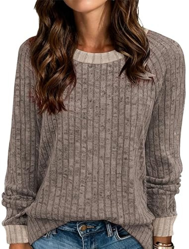Sukiglam Jersey Mujer Colorblock Punto Suéter Casual Manga Larga Cuello Redondo Otoño Invierno Elegante Vintage Pulóver Oversize Sudadera Rayas Camiseta Holgada Ligero Top Túnica Moda Y2K T-Shirt