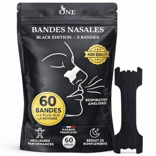 60 Bandelettes Nasales | Ecarteur Nasal | Dispositifs Anti Ronflement Puissant | 3 Bandes de Maintien Renforcé Noir| Patch Nez Respiration Sport | Dilatateur Nasal | Taille Large
