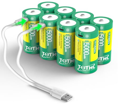 Lot de 8 Piles Rechargeables Baby C USB 2 en 1 au Lithium C, Piles C Li-ION, LR14 1,5 V de Taille C, 5000 mWh, pour Jouets d'inondation