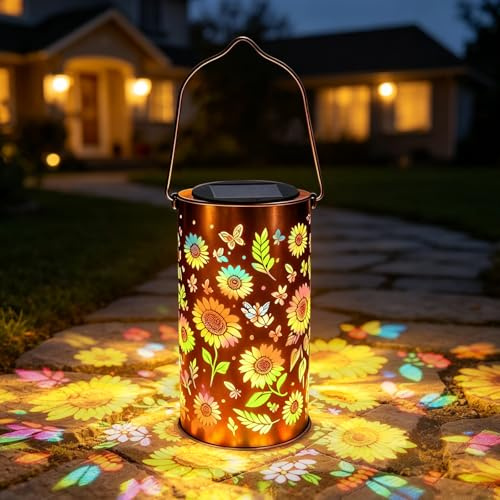 LTFIOON Lámpara Solar de Girasol para Exterior, Farol Solar Girasol Colorido Colgante o de Pie, IP65 Impermeable, Decoración de Jardín – Regalo para el Día de la Madre para Mujeres y Mamás