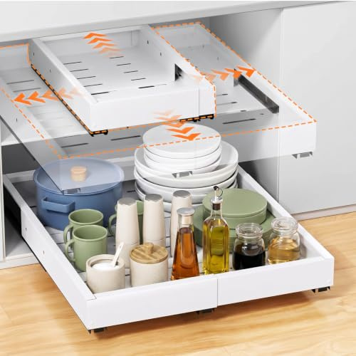 Ventouse Set of 2 4-Direction Telescopic Drawers Extendable Kitchen Drawer