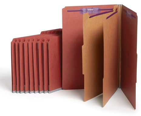 Smead Pressboard Legal Size File Folders with SafeSHIELD Fasteners, 2 Dividers, 2 Expansion, Office Folders, Paper Holder, Red, 10 per Box (19075)