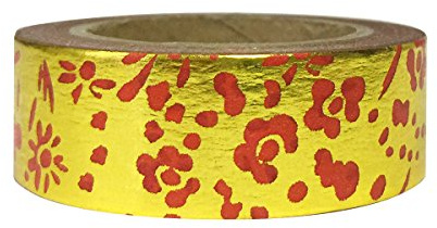 Wrapables Colorful Washi Masking Tape, Metallic Gold and Red Floral