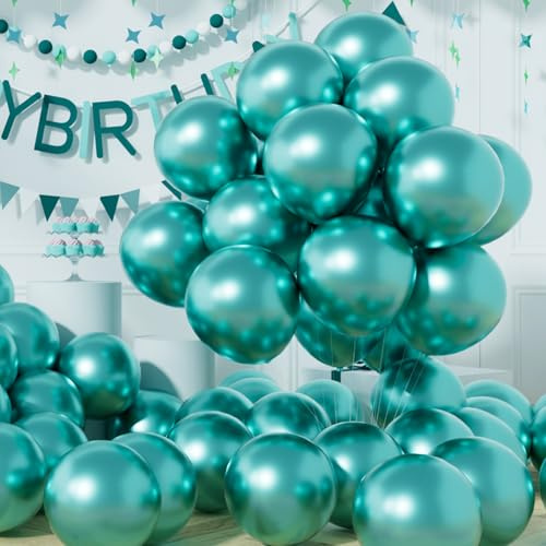 AULE Teal Green Balloons: 50 Pcs 12 inch Metallic Turquoise Party Balloons Chrome Green Latex Helium Thicken Balloon Birthday Baby Shower Jungle Dinosaur St. Patrick's Day Decoration