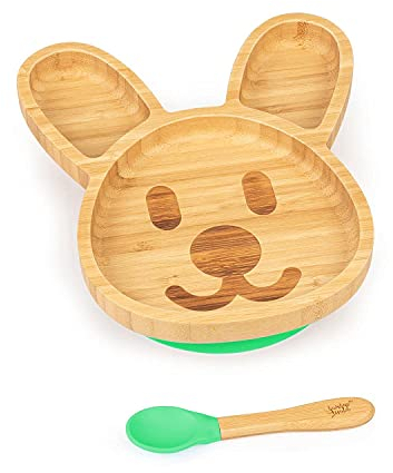 bambuswald© Baby teller mit saugnapf für Babys & Kleinkinder - Hase Kindergeschirr Löffel Teller Schüssel - Nachhaltig & Ökologisch | babyteller mit saugnapf - kinderteller mit saugnapf