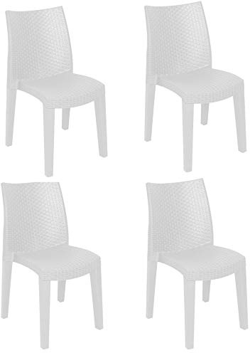 Dmora - Sedia da esterno Ravenna, Sedute da giardino, Sedia per tavolo da pranzo, Poltrona outdoor effetto rattan, 100% Made in Italy, 55x48h86 cm, Bianco
