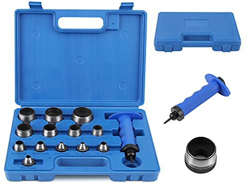 Locheisen Satz 13-TLG Loch Stanzen Henkellocheisen 5-35mm Lochstanzer Werkzeug Tragbar Lochwerkzeug Stanz Werkzeug mit Werkzeugkasten Stanz-, Loch-Werkzeug