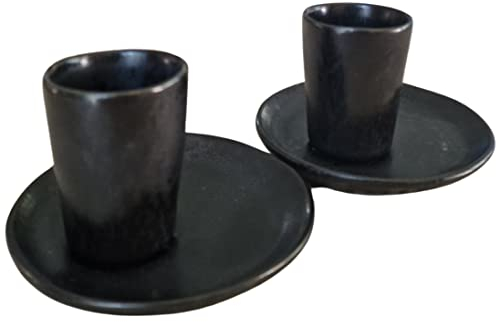 PintoCer - Juego de Tazas para Café Espresso en Ceramica de Gres sin Asa (Negro/Negro, 2)