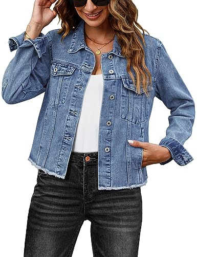 luvamia casual jackets for women denim shacket women womens blue jean jackets winter jacket for women women summer clothes chaquetas de mujer casual elegante Medium Blue Size Large Fits Size 12 14