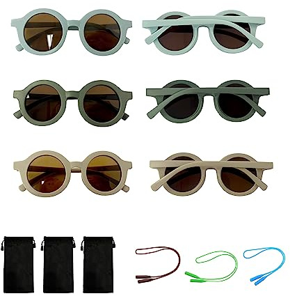 GVSAVY 3pcs Kids Retro Sunglasses, Round & Retro Style, Suitable for Ages 1-8