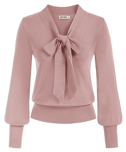 GRACE KARIN långärmad sweatshirt dam fluga hals pullover elegant fritid tröja