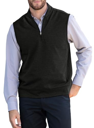 Makkrom Mens Quarter Zip Sleeveless Golf Vest Pullover Stand Collar Casual Vests Outerwear Black