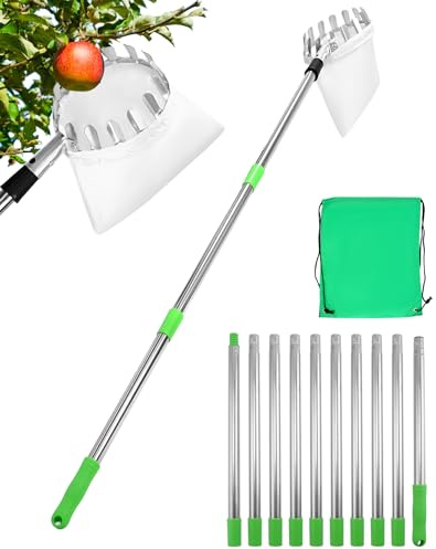 QWORK® 4M Cueilleur de Fruits avec Manche Télescopique, Acier Inoxydable, Outil Cueilleur de Fruits