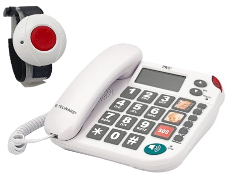 G-TELWARE PRO (Weltneuheit) Silence SOS Technik/SOSParam.einstellb./2023-2024er Modell Haus Notruf Seniorentelefon mit FunkSOS-Sender - 1 Armbandsender, Satingrau, PRO+