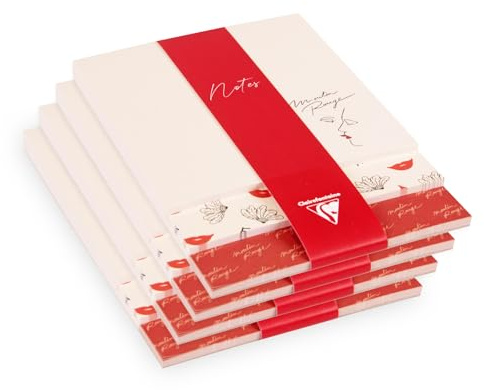 Clairefontaine 812443C - Lote de 4 bloques de notas de 90 hojas, 30 hojas por formato/estampados desmontables/papel marfil 90 g, 3 niveles, 10 x 14 x 0,8 cm, colección Moulin Rouge