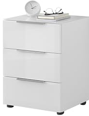 Stella Trading Nachttisch Santorin in weiß mit Glasfront - Moderner Nachtschrank mit DREI Schubladen für Ihr Boxspringbett - 45 x 61 x 40 cm (B/H/T)