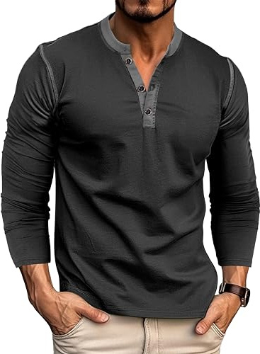 MakingDa Henley T Shirt Manche Longue Homme Tshirt Bouton Leger Coupe Ajustée Vintage Uni Haut Regular Slim Fit Col Rond Chemise Mode Muscle Top de Blanc L