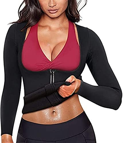 Sauna Sweat Reducer Belt Woman Slimming Neoprene Vest With Zipper Sauna Slimming Shirt Woman Belt Fitness Sports Woman Fat Burning Suit Long Sleeves Neoprene Vest(XXL)