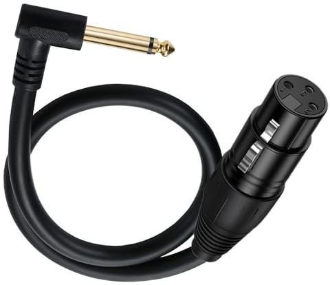 Halokny XLR to 1/4 Cable, 90 Degree 6.35mm (1/4 Inch) Mono TS Plug Male to 3 pin XLR Female Balanced Microphone Stereo Audio Converter Adapter 50cm/1.6Feet (XLR Female to 6.35mm TS)