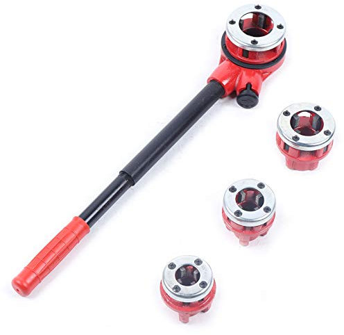 Gewindeschneidkluppe für Rohre von 1/2 bis 1 1/4,6 teiliger Gewindeschneidkluppensatz mit 4 Schneidköpfen und Ratschenverlängerung,Gewindeschneider Schneidkluppe für Rohrverbindungen