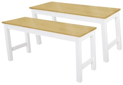 BTGGG 2pcs Wooden Dining Room Table Bench, 90cm x 35cm x 45cm Indoor Dining Bench for Home Kitchen Living Room Bedroom Hallway Doorway, Natural with White Frame