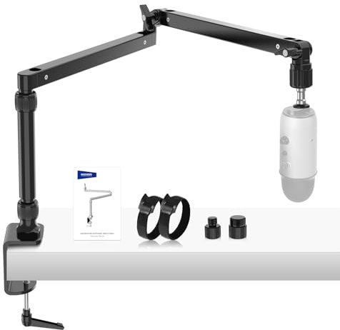 NEEWER Low Profile Mic Arm Desk Stand Mount with Damping, 360° Swivel Articulating Boom Arms with Heighten Pole & Cable Management Channels for Microphone Podcast Gaming Streaming Zoom Calls, MST002