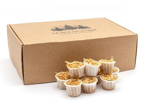 Accendisigari Premium in segatura e cera vegetale in una capsula di carta 100% naturale per luci da campo, barbecue, griglia, camino stufa a legna e accendi carbone, Combustione da 15 a 20 minuti