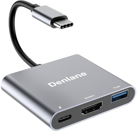 Denlane USB C to HDMI Adapter 4K@60Hz, USBC Digital AV Multiport Adapter with USB 3.0 & 100W Fast Charging, Type C to HDMI Converter for iPad/Mac/MacBook, USB-C Laptop Hub for Dell/Lenovo/Samsung...