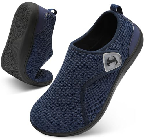 JOINFREE Women’s Barefoot Walking Shoes Wide Toe Box Casual Trainers, Zero-Drop Non-Slip Breathable Comfort Flat Shoes for Swollen Feet, Edema, Elderly & Pregnancy Navy Blue 9 UK