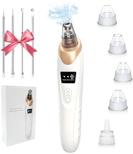 Extracteur de points noirs professionnel pour le visage avec 3 niveaux d'aspiration réglables, nettoyeur de pores rechargeable par USB et 5 sondes interchangeables (blanc)