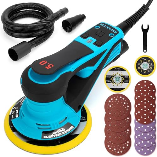 Autolock Lijadora Excentrica disco de 125/150 mm,350W Lijadora Orbital Electrica,7 Velocidades hasta 10,000 RPM,Para trabajar y pulir la madera (Azul)