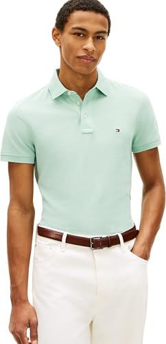 Tommy Hilfiger Men’s Short Sleeve Slim Fit Polo Shirt with Button Placket