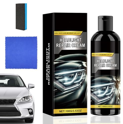 Toivize Lucida Fari Auto, Polimero Liquido Fari per Rinnovare Fari Opachi, Kit Restauro Fari Auto con Spugna e Panno, Rimuove Ingiallimento, Ossidazione e Graffi, Adatto a Tutti i Veicoli, 100g