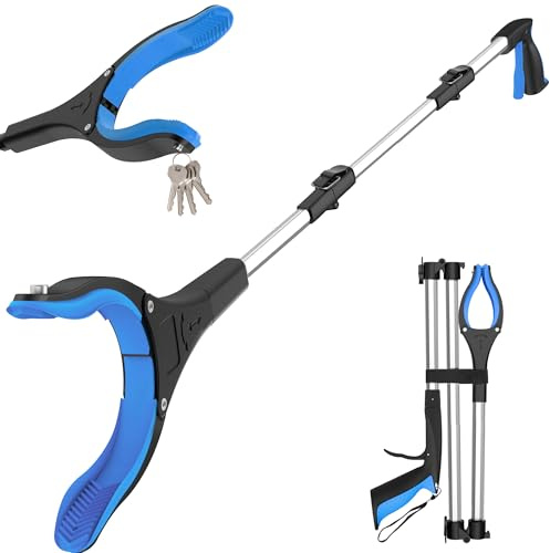 43 (109cm) Foldable Litter Pickers,Extra Long Grabber Reacher Stick Tool, Lightweight Rubbish Pick Up,Picker Upper Strong Magnetic Grip, Hand Grabber for Adults, Disabled, and Elderly (BlueSilver)