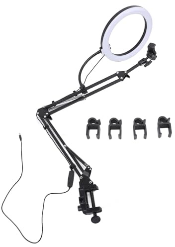 För ringljus, för 26 cm overhead telefonhållare, 5 cm maximal klämtjocklek, skrivbord med klämma, för makeup beauty cooking video live streaming