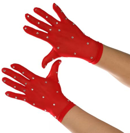 Guantes de patinaje artístico para mujeres y niñas con diamantes de imitación brillantes, diseño de malla de alta elasticidad para rendimiento de danza sobre hielo, cálidos, transpirables, fundas de