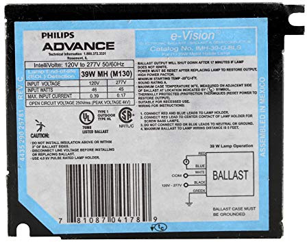 Advance IMH-39-G-BLS Electronic Metal Halide MH Ballast, 1-Lamp, 39W, 120/277V