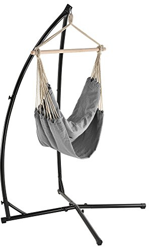 Siège Suspendu Fauteuil Suspendu Chaise Hamac avec Cadre Coton Polyester Métal Fritté Gris et Noir 100 x 100 cm