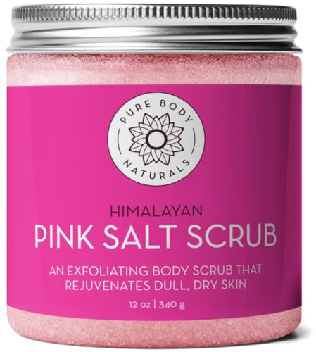 Pure Body Naturals Himalayan Salt Scrub, 12 ounces | Natural Face, Body, Hand, Foot and Skin Exfoliator | Facial Exfoliating Pink Salt with Sweet Almond Oil, Jojoba Oil, Vitamin E, and Aloe Vera